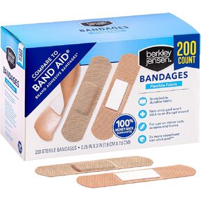 Berkley Jensen Bandages, Flexible Fabric Adhesive Bandages for Wound Care & First Aid, 200 Count