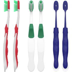Fregum Extra Firm Toothbrushes for Adults, with Built in Tongue Scraper, 6 Count