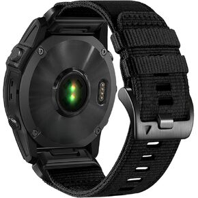 26mm Black/Khaki Nylon Watch Band Compatible with Garmin Fenix 8 51mm / Fenix 7X / 7X Pro / 6X / 6X Pro / 6X Solar/Fenix 5X / 5X Plus/Fenix 3/3 HR/Sapphire/Instinct 2X / 2X Solar, and More