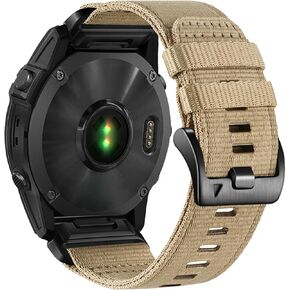 26 مم أسود / Khaki Nylon Watch Band متوافق مع Garmin Fenix ​​8 51mm / Fenix ​​7x / 7x Pro / 6x / 6x Pro / 6x Solar / Fenix ​​5x / 5x Plus / Fenix ​​3/3 Hr / Sapphire / Grongrass 2x / 2x Solar ، والمزيد