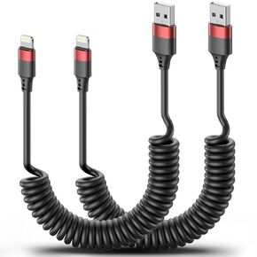 كابل Lightning ملفوف للسيارة ، 2 عبوة قابلة للسحب من كابل Lightning Flugle iPhone Charger Charge Fast Fast For iPhone 14 13 12 11 Pro Max Mini 10 8 Plus XR SE ، AirPods [Apple MFI Certified]