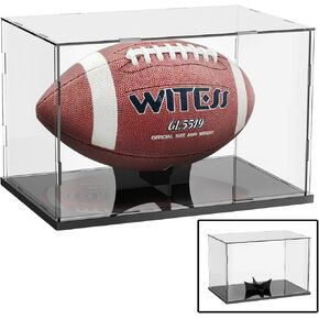 Football Display Case,Acrylic Football Case Display Clear,Memorabilia Display Cases with Black Wood-Plastic Base and Removable Football Stand for Autographed Football(11.7×7.9×7.9" Assembly Required)