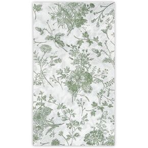 WRAPAHOLIC 25Pcs Green Floral Guest Napkins - Green and White Toile Paper Napkins for Bridal and Baby Shower, Tea Party, Garden Party, Birthday Party - 4.3 x 7.9 In