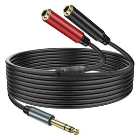 XMSJSIY 1/4 6.35mm TRS Stereo Y Splitter 1 to 2 Headphone Microphone Splitter Cable 1/4 inch TRS Male to Dual Female Audio Jack Extension Cord Gold Plated Plug for Guitar Mixer Speaker-2M/6.5FT