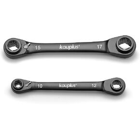 4 in 1 Non-Slip Box End Reversible Ratcheting Wrench Set - 2PCS, Metric, 6pt., 120-Tooth Ratcheting gear, 8MM to 19MM