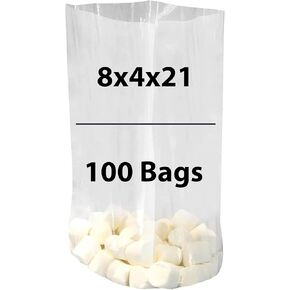 Gusseted Plastic Poly Bag - 8x4x21 (100 Bags) 1Mil | Clear Heat Sealable | Durable Open Top Plastic Bags for Party Favor, Cookie, Candy, Small Gift Wrapping, Dessert, Bakery Bags