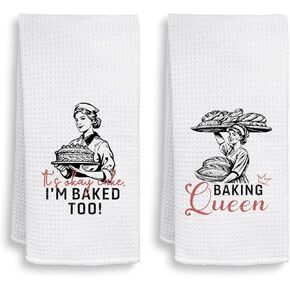 HIWX Funny Baking Queen Decor Kitchen Towels Set of 2, Baking Lovers Gifts for Hostess Housewife Women, Baking Flour Sack Decoration Dish Towels Kitchen Hand Towels 16x24 Inch for Kitchen Decor