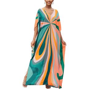 CHERRY CAT Women Plus Size Swimsuit Cover up Beachwear Long Cover-ups Kaftan Casual Caftan Dress