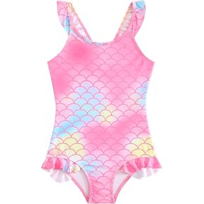 Toddler Girls One Piece Swimsuits Cute Ruffle Bathing Suit Little Kids UPF 50+ Quick Dry Beach Swimwear 2-8Y