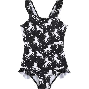 Toddler Girls One Piece Swimsuits Cute Ruffle Bathing Suit Little Kids UPF 50+ Quick Dry Beach Swimwear 2-8Y
