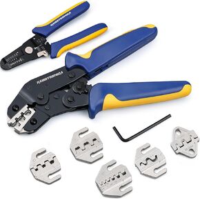 haisstronica 6PCS Crimping Tool Set- Ratcheting Wire Crimper with Wire Stripper, For Insulated Electrical Connectors, Open Barrel, Solar, JST&Dupont, Non-Insulated, Ferrule Terminals