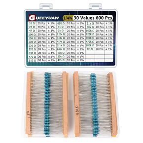 30 Values 600 Pcs Resistor Kit 1/4W 10 ohm-1M ohm with ± 1% Tolerance Metal Film Resistor Assortment