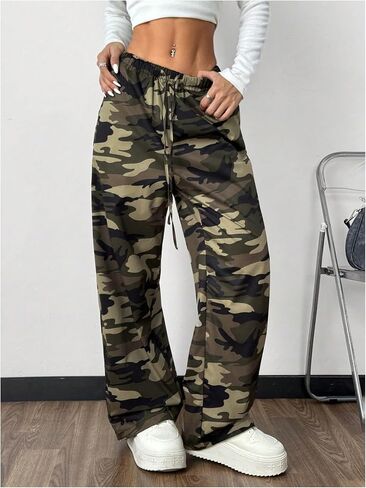 COZYEASE Women's Straight Leg Camo Pants Drawstring Waist Casual Baggy Sweatpants Long Trousers with Pockets in Saudi Arabia