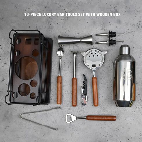 EVERYDAY COCKTAIL® |10-Piece Luxury Bar Tools Set with Wooden Box | Cocktail Shaker | Bartender Kit - Cocktail Kit |Bar Accessories for The Home Bar Set, Cocktail Set, Bar Tools | Bartender Set in Saudi Arabia