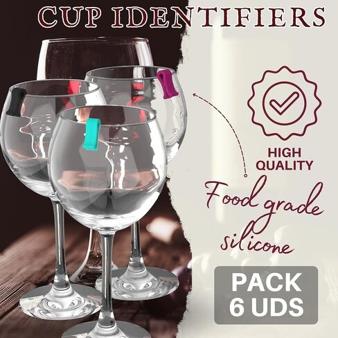 LF Bambú®️ 6 Wine Glass Markers with a Classic Style ┃ Drink Markers for glasses ┃ Silicone drink markers ┃ Party drink tags in Saudi Arabia