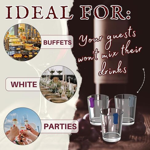 LF Bambú®️ 6 Wine Glass Markers with a Classic Style ┃ Drink Markers for glasses ┃ Silicone drink markers ┃ Party drink tags in Saudi Arabia