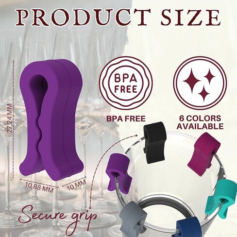 LF Bambú®️ 6 Wine Glass Markers with a Classic Style ┃ Drink Markers for glasses ┃ Silicone drink markers ┃ Party drink tags in Saudi Arabia