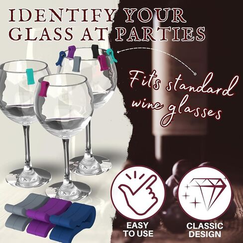 LF Bambú®️ 6 Wine Glass Markers with a Classic Style ┃ Drink Markers for glasses ┃ Silicone drink markers ┃ Party drink tags in Saudi Arabia