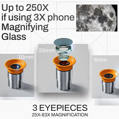 تلسكوب ، تلسكوب بيزجار للبالغين ، باهظة الطاقة ، بيلسكوب مقاس 500 مم من أجل المبتدئين في علم الفلك ، ومتعدد الأسماء بالكامل مع محول ترايبود وهاتف AZ Mount Mount in Kuwait