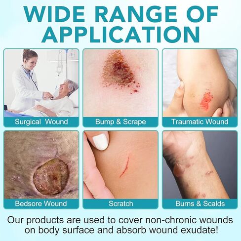 ضمادة إسفنجية من السيليكون مع حدود لاصقة لطيفة مقاس 10.16 سم × 10.16 سم، ضمادة تضميد الجروح مقاومة للماء، وسادات ماصة للعناية بالجروح قابلة للتنفس (5 عبوات) in Kuwait