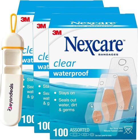 ضمادات متنوعة مقاومة للماء ، 100 حزمة - جرح واضح يغطي فيلم | مجمعة مع Beyondeals Portable Pills Box - ضمادات واضحة ومقاومة للماء مرنة ومقاومة للتنفس للرياضة ~ [حزمة من 3] in Kuwait