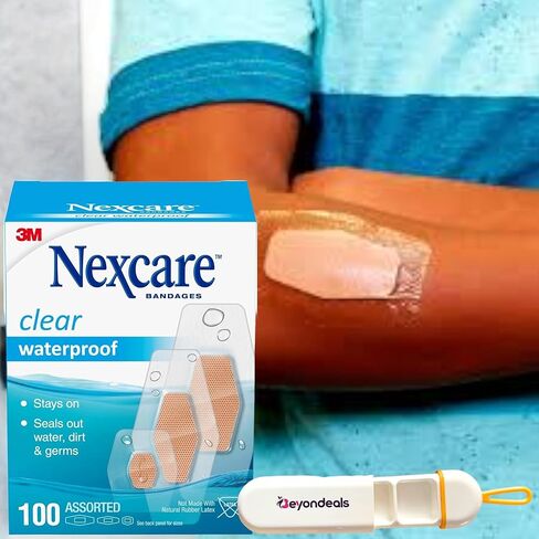 ضمادات متنوعة مقاومة للماء ، 100 حزمة - جرح واضح يغطي فيلم | مجمعة مع Beyondeals Portable Pills Box - ضمادات واضحة ومقاومة للماء مرنة ومقاومة للتنفس للرياضة ~ [حزمة من 3] in Kuwait