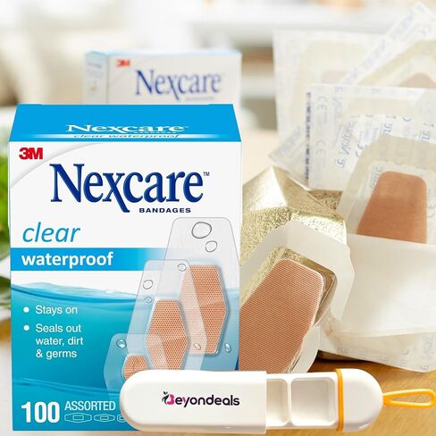 ضمادات متنوعة مقاومة للماء ، 100 حزمة - جرح واضح يغطي فيلم | مجمعة مع Beyondeals Portable Pills Box - ضمادات واضحة ومقاومة للماء مرنة ومقاومة للتنفس للرياضة ~ [حزمة من 3] in Kuwait