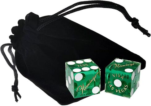 Craps Dealer Dice Stick Rattan 36" + Authentic Las Vegas Casino Craps Dice Matching Serial Numbers Bundle (Flamingo - Green Polished) in Saudi Arabia