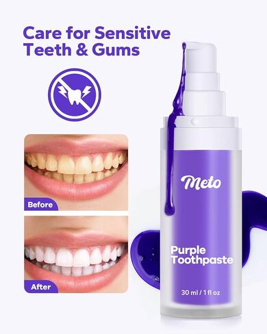 معجون أسنان ميتو بيربل لتبييض الأسنان (1 أونصة سائلة)، جل تبييض الأسنان، معجون أسنان أرجواني، معجون أسنان أرجواني مصحح اللون، معجون أسنان مبيض لإزالة بقع الأسنان in Kuwait