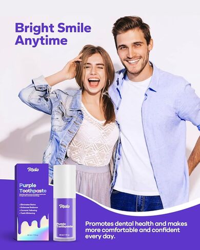 معجون أسنان ميتو بيربل لتبييض الأسنان (1 أونصة سائلة)، جل تبييض الأسنان، معجون أسنان أرجواني، معجون أسنان أرجواني مصحح اللون، معجون أسنان مبيض لإزالة بقع الأسنان in Kuwait