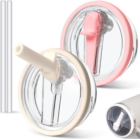 2 PCS 30 oz Spill Proof Tumbler Flip Straw Lid for Stanley Cup, Leak Proof Tumbler Lid Replacement Fit for Stanley Quencher, Reusable Tumbler Cover 30oz Stanley Cup Accessories (cream+pink) in Saudi Arabia