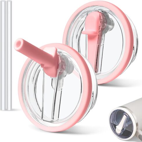 2 PCS 30 oz Spill Proof Tumbler Flip Straw Lid for Stanley Cup, Leak Proof Tumbler Lid Replacement Fit for Stanley Quencher, Reusable Tumbler Cover 30oz Stanley Cup Accessories (cream+pink) in Saudi Arabia