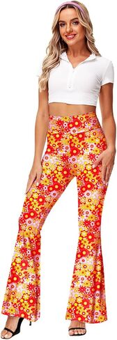 Deerose 70s Bell Bottom Pants for Women Hippie Floral Print Legging High Waisted Boho Flare Pants 2XL in Kuwait