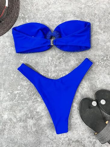 SHENHE Women's 2 Piece Strapless O Ring High Cut Bandeau Swimsuit Bathing Suit Bikini Sets in Saudi Arabia