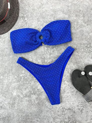 SHENHE Women's 2 Piece Strapless O Ring High Cut Bandeau Swimsuit Bathing Suit Bikini Sets in Saudi Arabia
