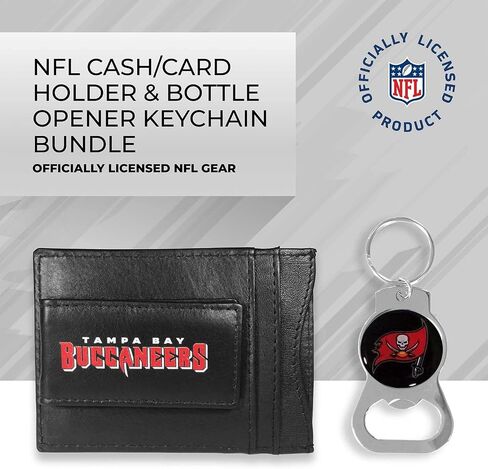Siskiyou NFL Bottle Opener Keychain Bundle - Minimalist Leather ID Card Holder - Stay Organized & Show Off Your Team Spirit (Tampa Bay Buccaneers - Black) in Saudi Arabia