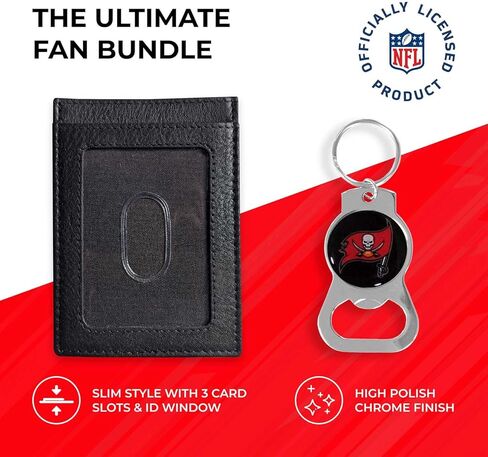 Siskiyou NFL Bottle Opener Keychain Bundle - Minimalist Leather ID Card Holder - Stay Organized & Show Off Your Team Spirit (Tampa Bay Buccaneers - Black) in Saudi Arabia