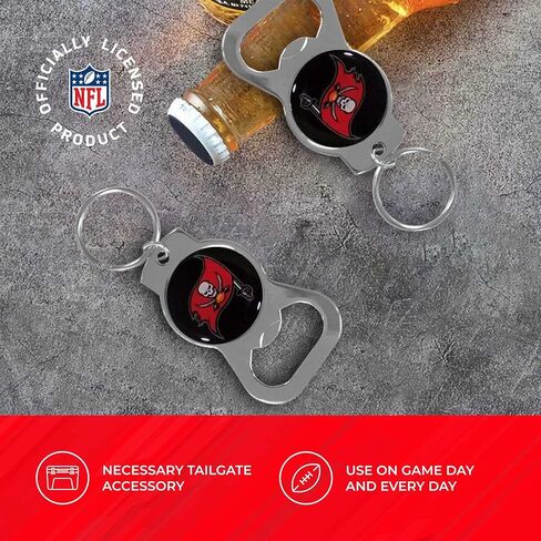 Siskiyou NFL Bottle Opener Keychain Bundle - Minimalist Leather ID Card Holder - Stay Organized & Show Off Your Team Spirit (Tampa Bay Buccaneers - Black) in Saudi Arabia