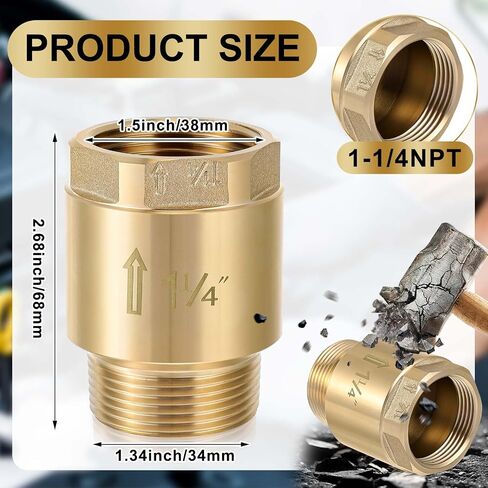 Zonon 2 PCS 1-1/4 بوصة صمام تحقق من إحدى الطرق النحاسية في خط الفحص صمام مع الوقاية من التدفق الخلفي 1.25 "NPT ذكر في 1.25" in Saudi Arabia
