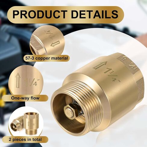 Zonon 2 PCS 1-1/4 بوصة صمام تحقق من إحدى الطرق النحاسية في خط الفحص صمام مع الوقاية من التدفق الخلفي 1.25 "NPT ذكر في 1.25" in Saudi Arabia