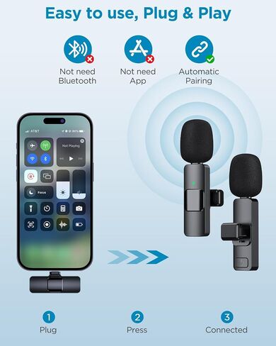 ميكروفون لافالييه لافالييه المحترف لجهاز iPhone و iPad و Cordless Omnidirectioner Recording Mic لتسجيل الفيديو ، البث المباشر ، مقابلة Podcast Vlog YouTube Tiktok in Saudi Arabia