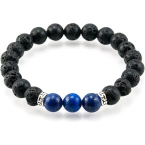Oil Diffuser Lava Rock Beaded Stretch Bracelet with Blue Lapis Lazuli Gemstone Beads