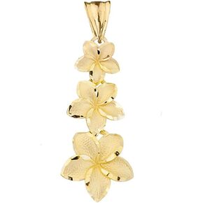 Elegant 10k Yellow Gold Hawaiian Plumeria Flowers Charm Pendant