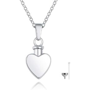 925 Sterling Silver Heart Urn Necklace Simple Blank Always in My Heart Ashes Cremation Jewelry Memorial Keepsake Pendant with Funnel Kit