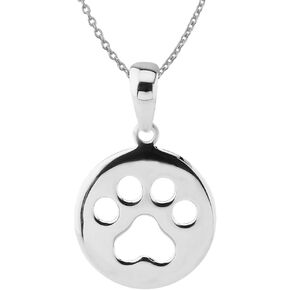 Hawaiian Silver Jewelry Dog Paw Print Pendant Necklace – 18-inch Sterling Silver Paw Print Necklace – 925 Sterling Silver
