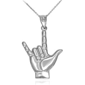 925 Sterling Silver I Love You Hand Sign Language Charm Pendant Necklace