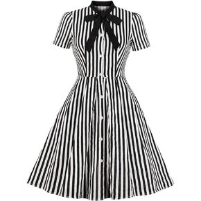 Wellwits Women's Tie Neck Vintage Button Down Shirt Cocktail Dress