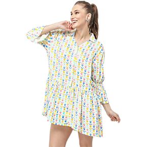 WILD & PREE Tunic Shirt Dresses for Women 2023 Mini 3/4 Puff Sleeve Oversized Button Down Shirt Dress Vacation Outfits