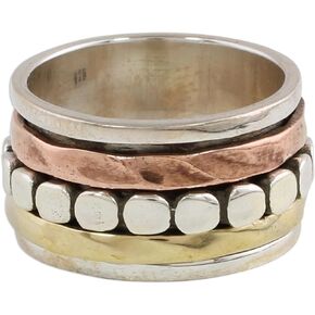 NOVICA Artisan Handmade .925 Sterling Silver Meditation Spinner Ring Copper Brass from India Floral 'Paved Road'