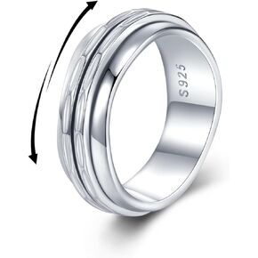 TYSO Anxiety Ring 925 Sterling Silver Spinner Ring Hammered Pattern Meditation Rings Rotating Rings Birthday jewelry Gift for Women Men